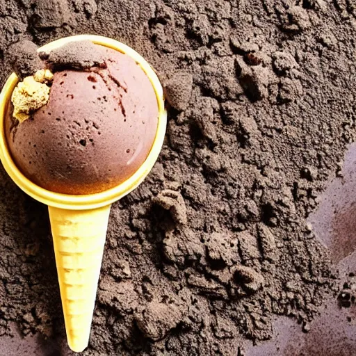 Prompt: an icecream made of dirt