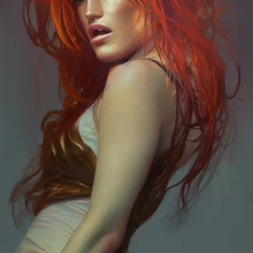 Image similar to bella thorne as lindsey lohan in mean girls, hyperrealistic portrait, bladerunner street, art of elysium by frank frazetta and jeremy mann and alphonse mucha, fantasy art, photo realistic, dynamic lighting, artstation, poster, volumetric lighting, very detailed face, 4 k, award winning