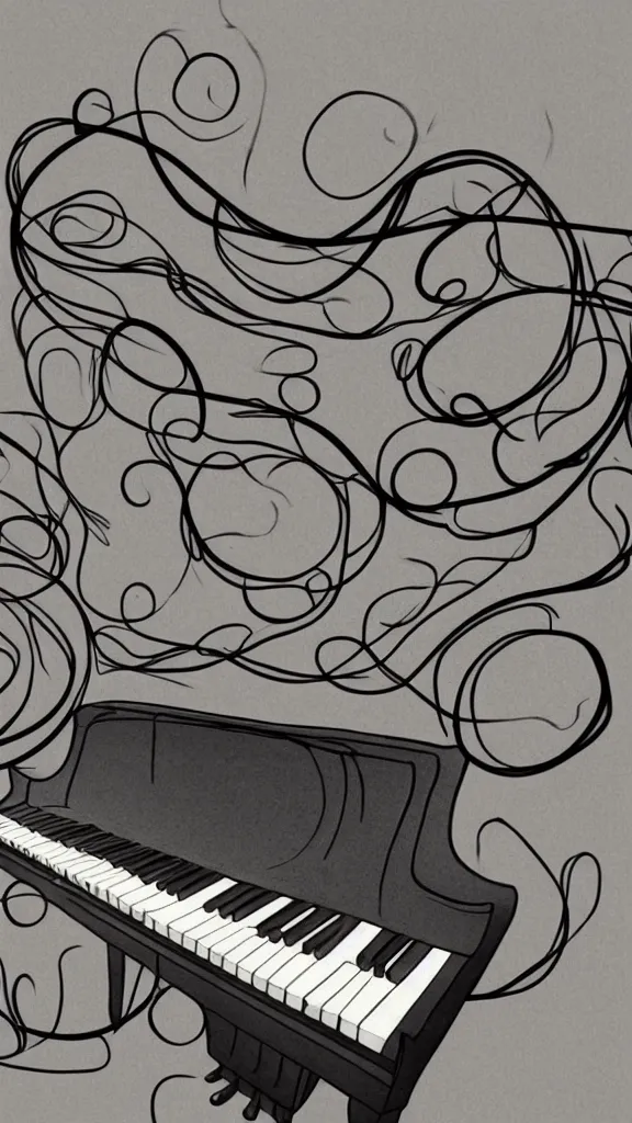 Prompt: a piano with long thick vines wrapping around it, fantasy art, art station, grey background, the piano is in the center