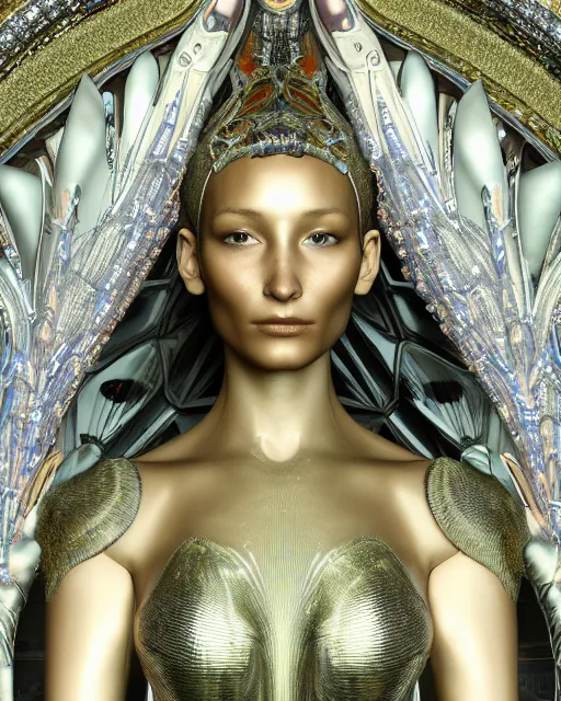 Image similar to a highly detailed metahuman 4 k close up render of an alien goddess bella hadid monument renaissance in iris van herpen dress schiaparelli in diamonds crystals swarovski and jewelry iridescent in style of alphonse mucha gustav klimt trending on artstation made in unreal engine 4