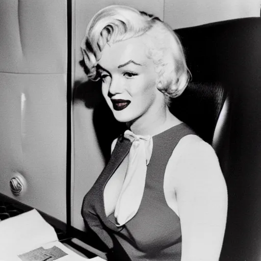 Image similar to a polaroid photo of marilyn monroe as a flight attendent in 1968