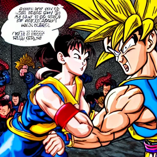 Image similar to chun li fighting goku in street fighter v by bill watterson