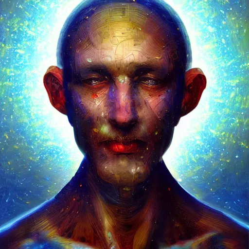 Image similar to a giant artificial intelligence creating god, oil painting, ultradetailed, artstation, ultradetailed, digital painting, ultradetailed