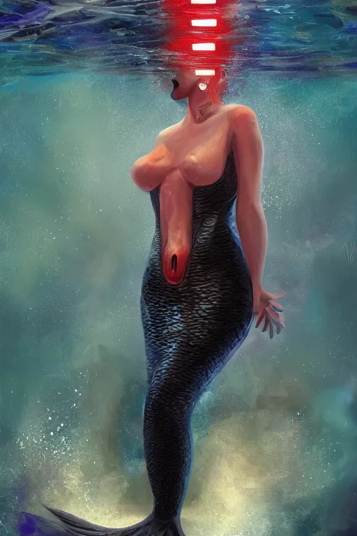 Image similar to darth Vader mermaid, detailed digital oil painting, underwater, trending on artstation