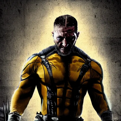 Image similar to Tom Hardy in wolverine suit Digital art 4K quality Photorealism