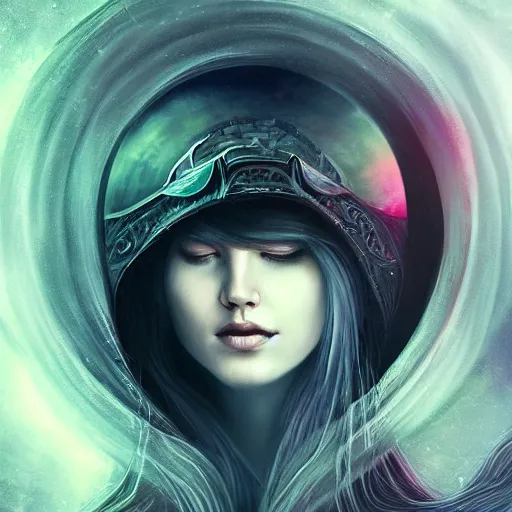 Image similar to Viking princess inside a black hole. Realistic live action by Anna dittmann