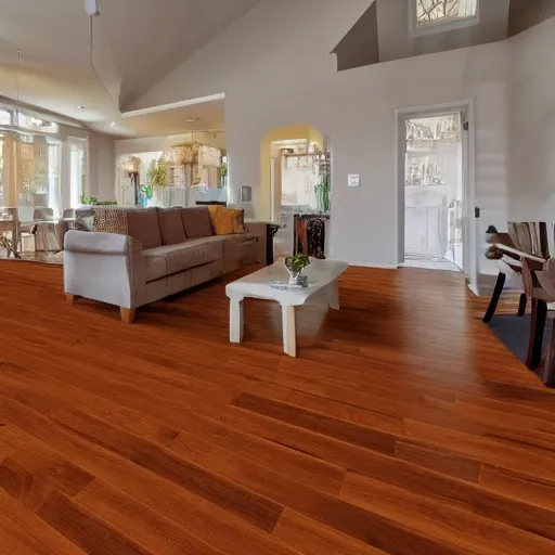 Prompt: Photograph of home interior with fractal hardwood flooring patterns