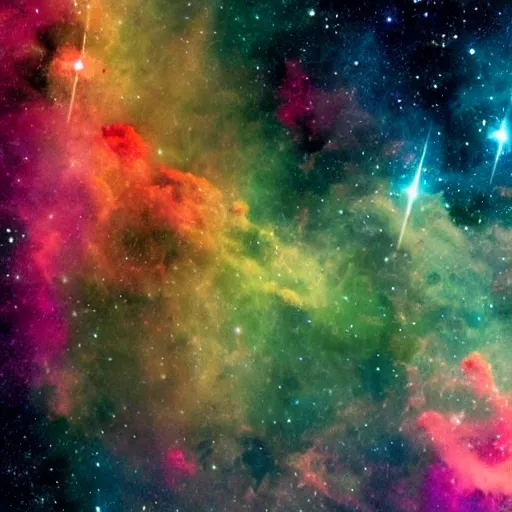 Image similar to an astronaut floats in a colorful nebula