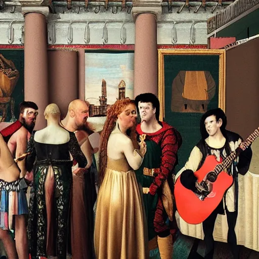 Image similar to punk rock show in a renaissance style