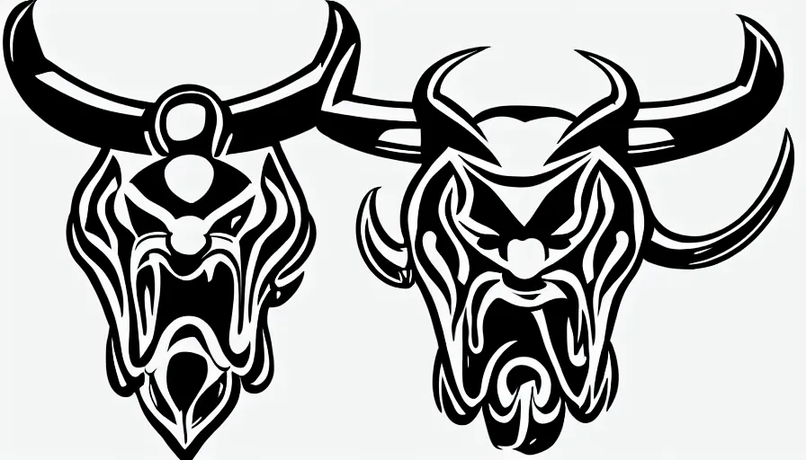 Prompt: sketch!!! of a stylized angry bull head, symbol, sports logo!!!, black and white