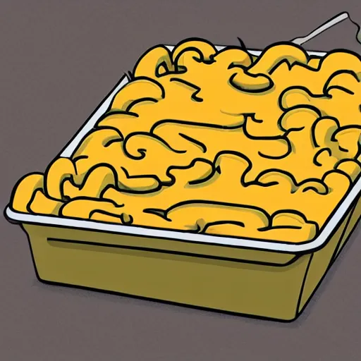 Prompt: an illustration of a box of mac and cheese holding a cup of mac and cheese