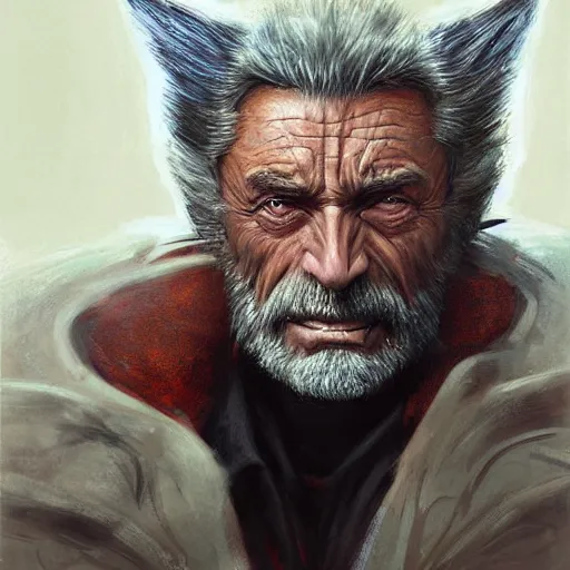 Prompt: Portrait of Old Wolverine by Mandy Jurgens