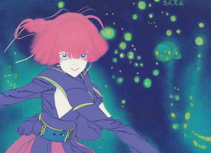 Prompt: portrait of a young girl dancing in space,Hiroyuki Imaishi,Studio Trigger, Kyoto animation,last exile, blue submarine no. 6, katsura masakazu,tsutomu nihei, gustav klimt,loish, murata range, kawaii, manga, bright colors,beautiful, 35mm lens,noir, vibrant high contrast,gradation, jean giraud, moebius, fantasy, rule of thirds fibonacci, intricate, matte print, smooth, Ilya Kuvshinov