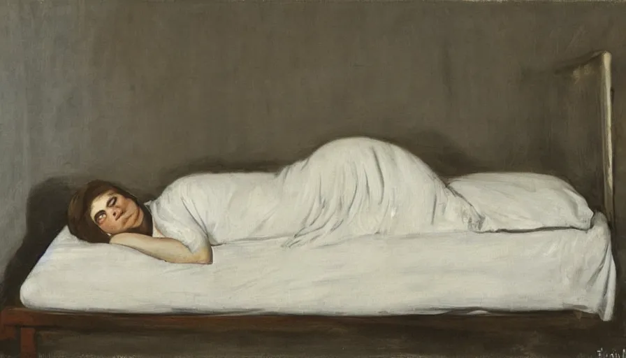 Image similar to painting by borremans, young woman in bed, detailed, stunning