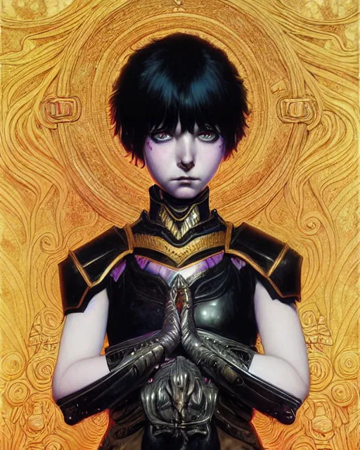 Image similar to portrait of beautiful cute young goth maiden girl with short white hairs in warhammer armor, art by ( ( ( kuvshinov ilya ) ) ) and wayne barlowe and gustav klimt and artgerm and wlop