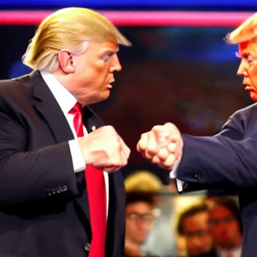 Image similar to joe rogan and donald trump fist bumping, high quality