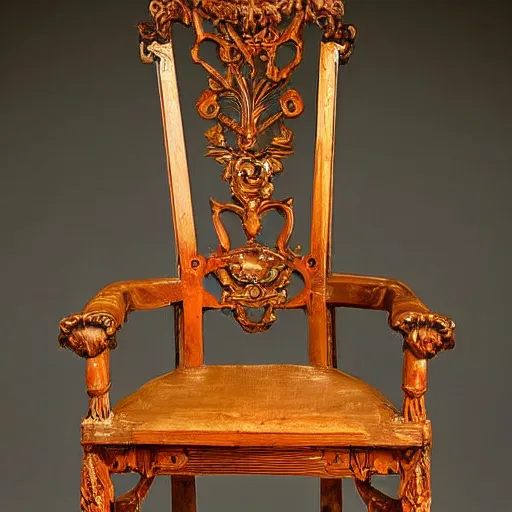 Prompt: a photo of an ornate wooden chair from the gilded age that vaguely looks like Christina Hendricks