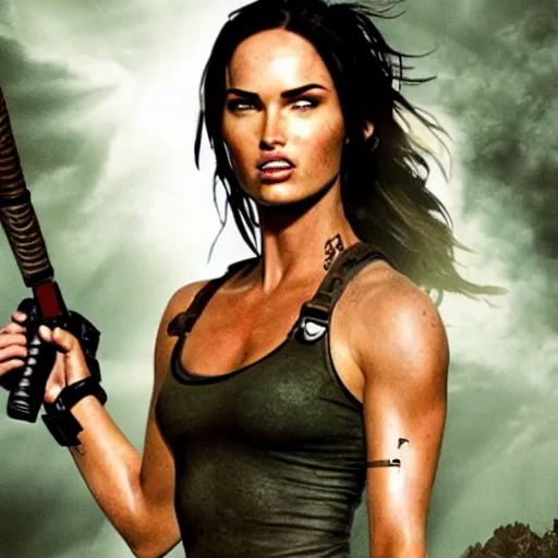 Image similar to Lara croft as Megan fox movie still