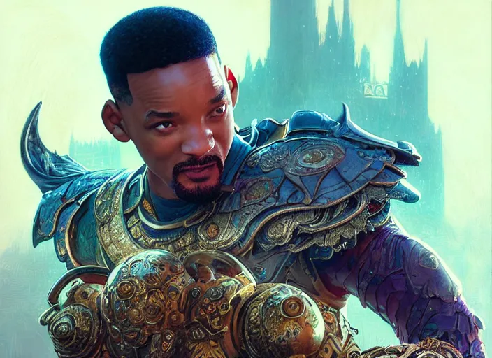 Image similar to will smith as oscar diggs, intricate, d & d, fantasy, art nouveau, digital painting, trending on artstation, sharp focus, wide shot, illustration, global illumination, ray tracing, art by artgerm and greg rutkowski and ruan jia