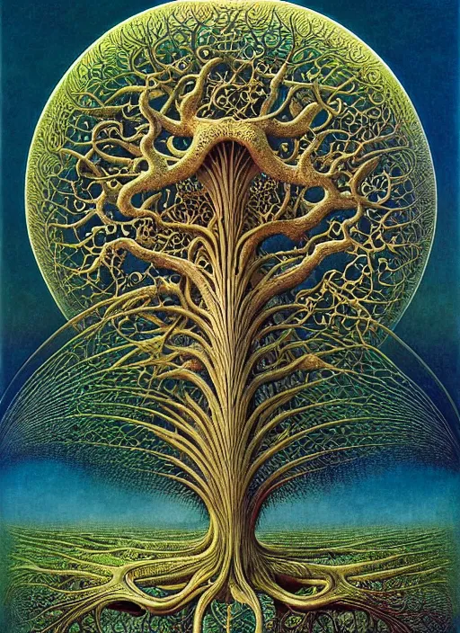 Image similar to tree of life by roger dean and andrew ferez, art forms of nature by ernst haeckel, divine chaos engine, symbolist, visionary, art nouveau, botanical fractal structures, organic, detailed, realistic, surreality