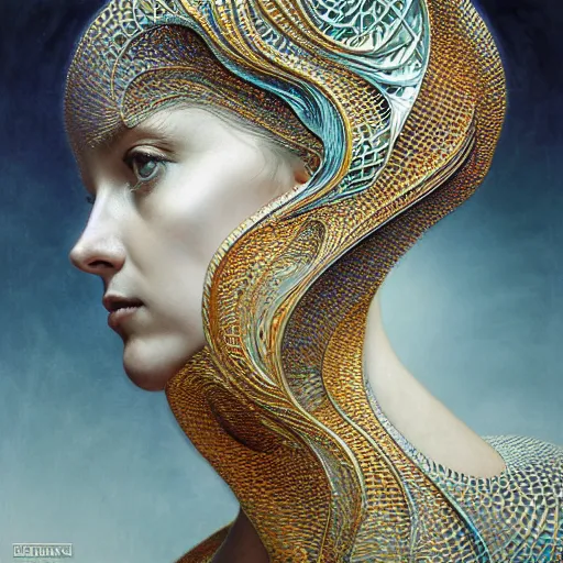 Prompt: queen of jupiter by iris van herpen, alphonse mucha, zdzisław beksinski, raymond swanland, zaha hadid. highly detailed!, hyper - real, beautiful!