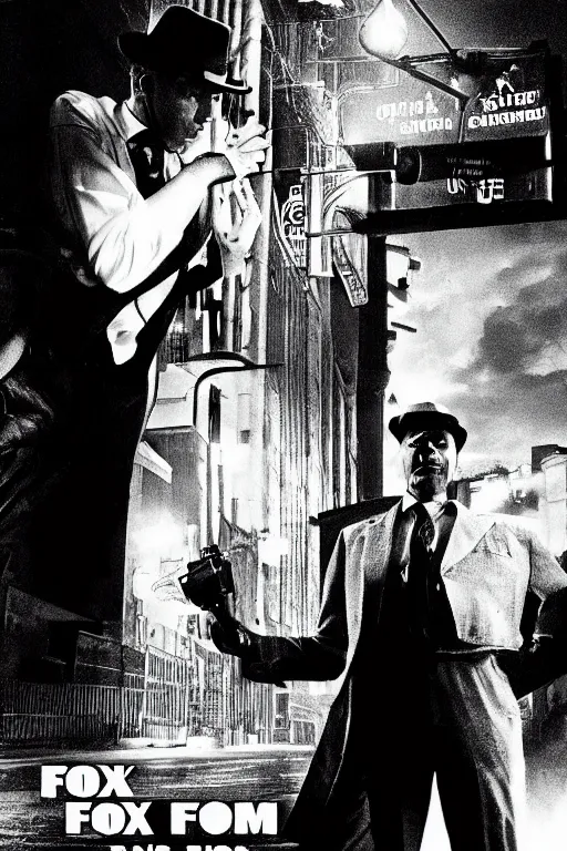 Image similar to fox as a detective, film noir style, cinematic, black and white