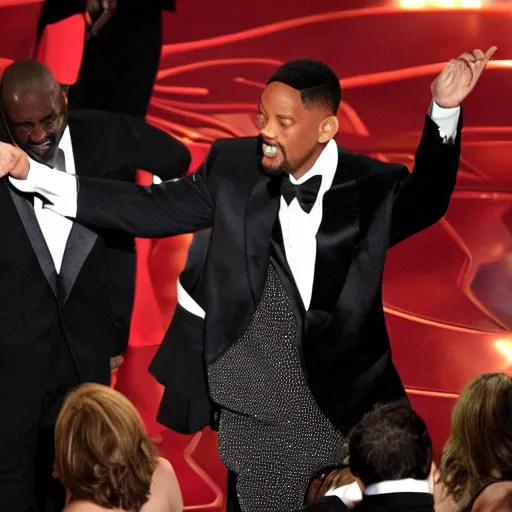 Image similar to Will Smith slapping The Terminator at the Oscars, photo