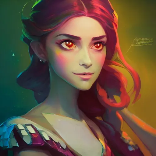 Prompt: portrait of a beautiful girl, maya ali mage, gloomhaven, dynamic lighting, gaudy colors, octane render aesthetic, matte painting concept art, official fanart behance hd artstation by jesper ejsing, by rhads and makoto shinkai and lois van baarle and ilya kuvshinov and rossdraws