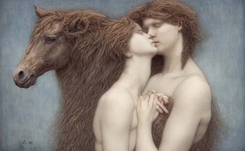 Image similar to horse bear hybrid character portrait by jean delville, tom bagshaw, brooke shaden, gustave dore and marco mazzoni, studio ghibli style, porcelain, organic, lifelike, detailed fur, intricate details