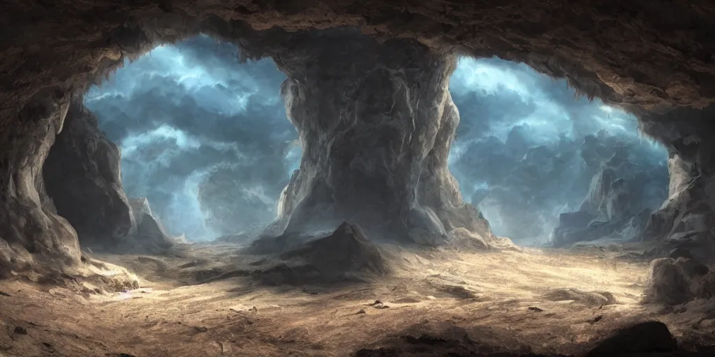 Prompt: beautiful matte painting of the inside of a cave