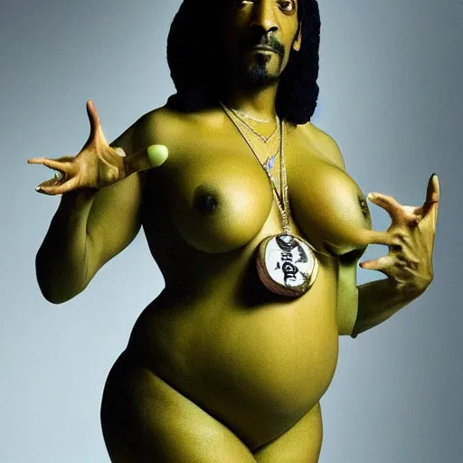 Image similar to Snoop Dogg. Curvy Female body. FROG.