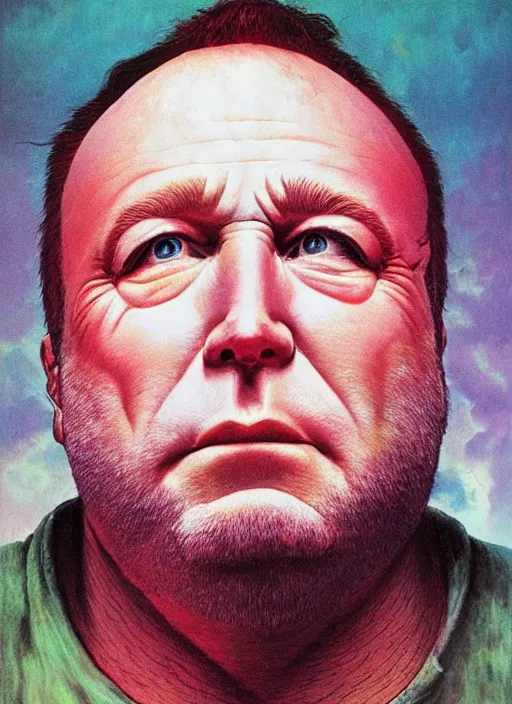 Image similar to alex jones by lisa frank and zdzislaw beksinski