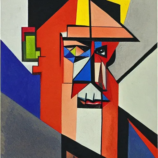 Prompt: a gouache by erno rubik cubism, studio portrait of a man