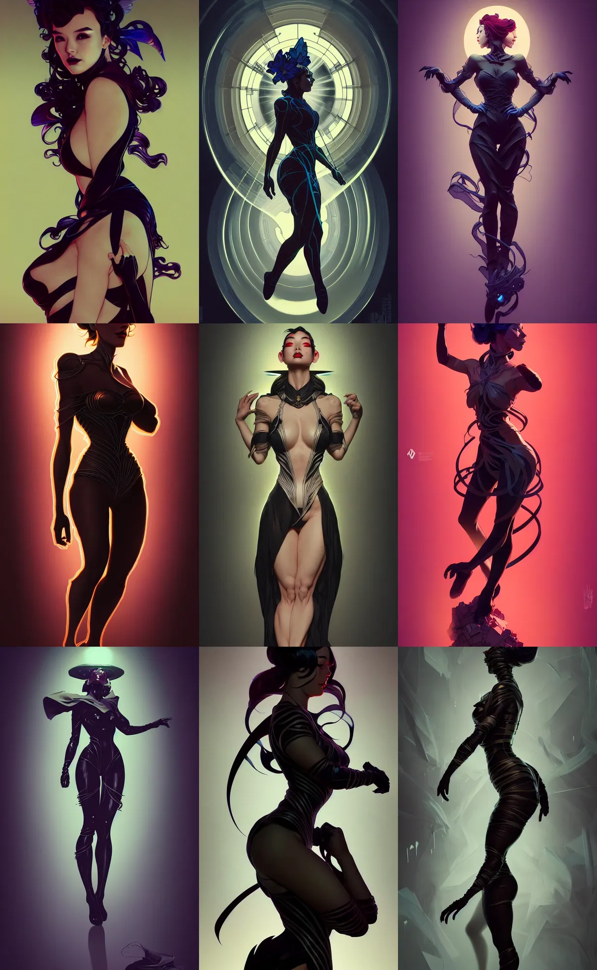 Prompt: digital concept art by artgerm, tooth wu, dan mumford, beeple, rossdraws, james jean, marc simonetti and alphonse mucha. just one lonely black tape project attctive showgirl!! full body!! contour light effect!! hd, 4 k, stage light. octane render. sharp edge. ultra clear detailed