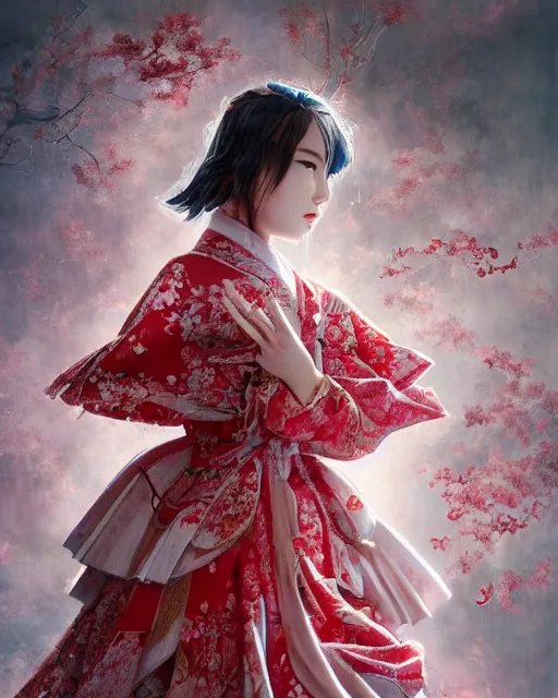 Prompt: detailed photo of pearl japanese doll, beautiful clothes, innocent, elegant red dress, 8 k, by tristan eaton, stanley artgermm, tom bagshaw, greg rutkowski, carne griffiths, trending on deviantart, hyper detailed, glorious lighting, epic environment