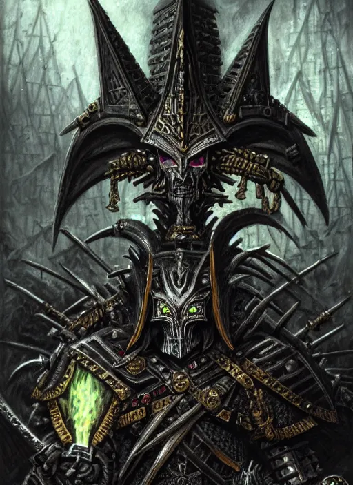 Prompt: portrait of a nagash atop his black pyramid, intricate, warhammer, warhammer 4 0 k, highly detailed, digital painting, concept art, sharp focus, illustration, muted colors, grim dark, moody, gloomy, art by john blanche, by pedro nunez, by jaime martinez, by nacho molina