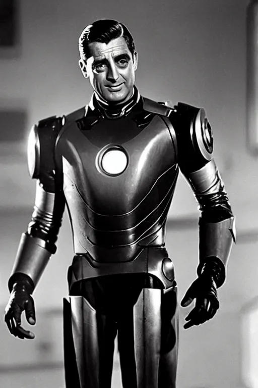 Image similar to cary grant as iron man. superhero movie set in the 1 9 5 0's