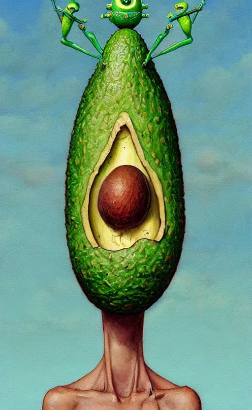 Image similar to anthro avocado creature painting by chiara bautista, beksinski and norman rockwell and greg rutkowski weta studio, and lucasfilm