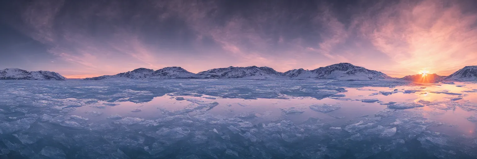 Prompt: amazing landscape photo of A gigantic monster trapped under the ice transparent frozen lake at sunset beautiful dramatic lighting