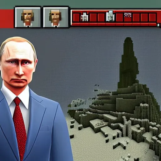 Image similar to a person looking like vladimir putin in minecraft video game