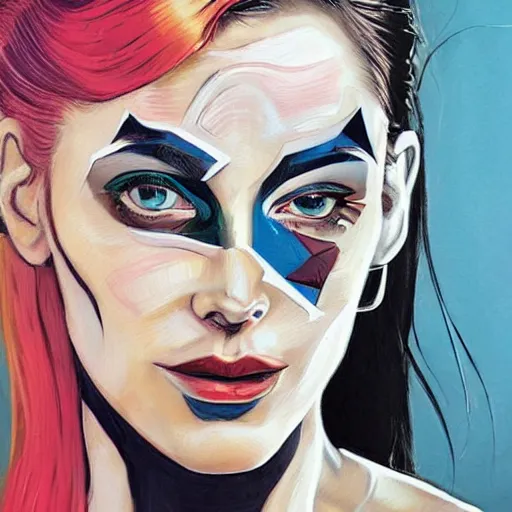 Image similar to woman portrait made out of paint, beautiful, cyborg, comic book art