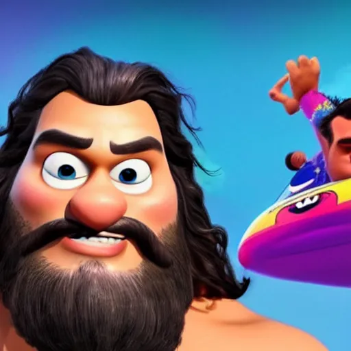 Prompt: Jason momoa As seen in Pixar animated movie up 4K quality super realistic