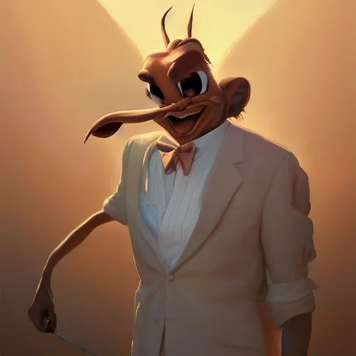 Image similar to salvadore dali cosplay bugs bunny, art by wgreg rutkowski. during golden hour. extremely detailed.