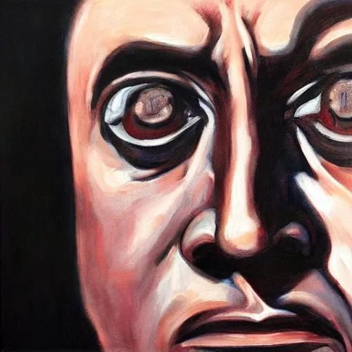 Image similar to christopher walken, portrait, dystopian, pj crook, edward hopper, oil on canvas