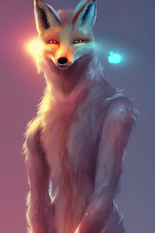 Image similar to a fox fursona, trending on artstation, by kawacy, furry art, digital art, cyberpunk, high quality, backlighting