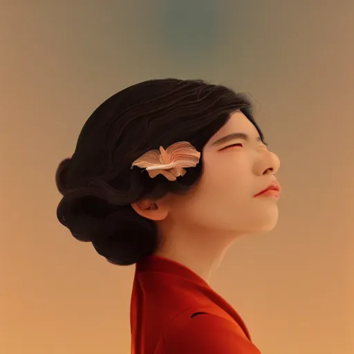 Prompt: a portrait of a very beautiful goddess with halo behind her head, looking in front, in the style of WLOP and Hsiao-Ron Cheng and Ross Tran