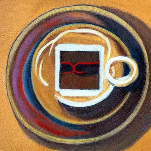 Image similar to art style using light beans and wires is adoperated to picture a cup of coffee running. painting