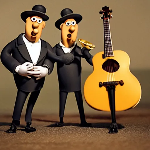 Prompt: jazz trio in Wallace & Gromit