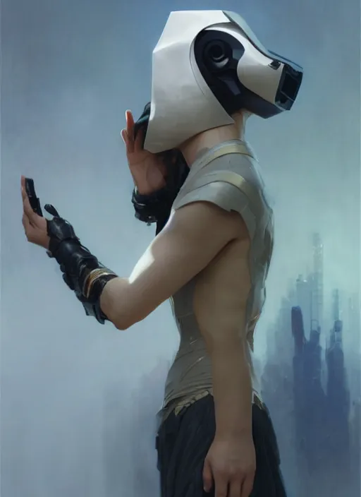 Image similar to future fashion futurism as thufir hawat, human computer, VR headset, cyber augmentation implant, digital art from artstation by Ruan Jia and Mandy Jurgens and Artgerm and william-adolphe bouguereau