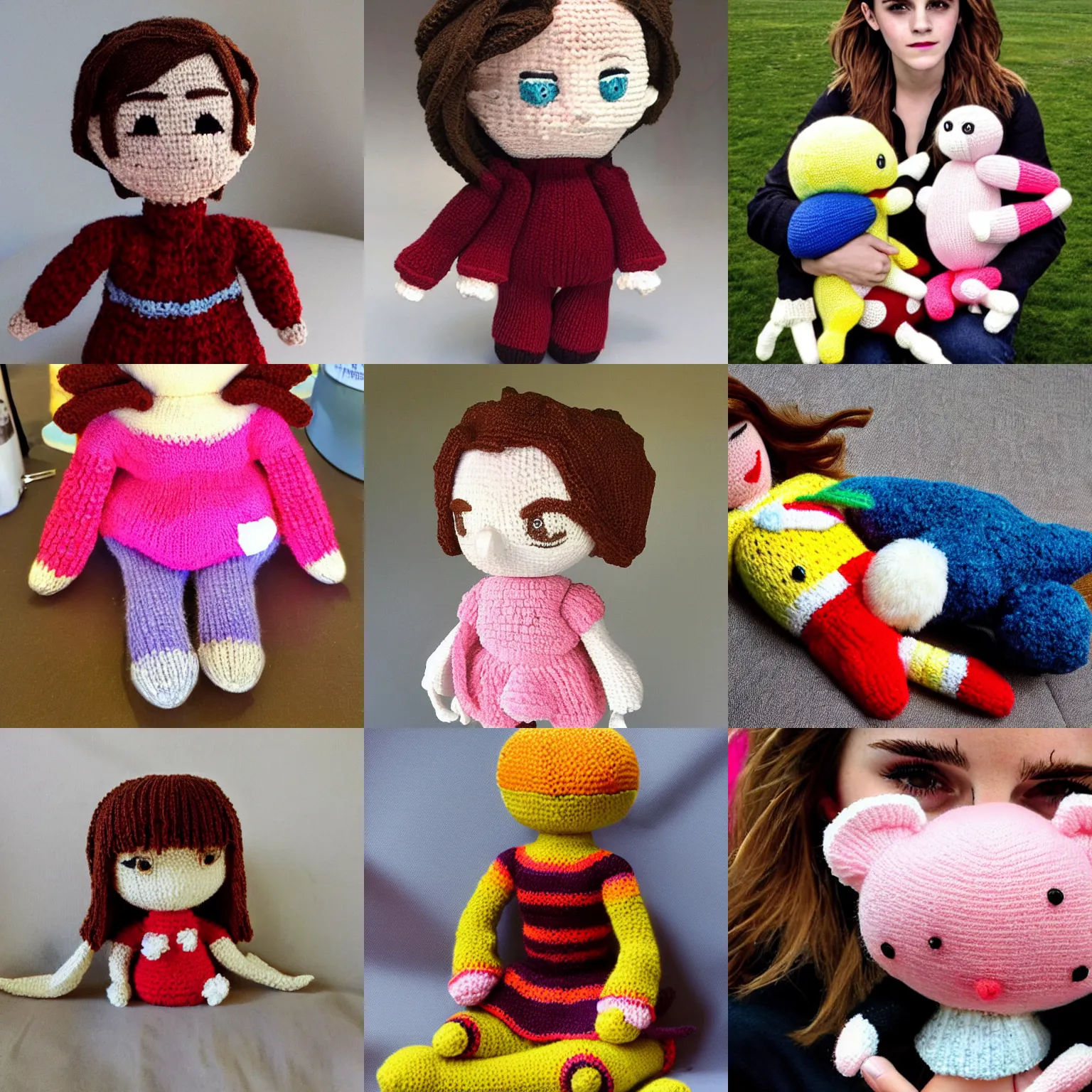 Prompt: emma watson made of plushie a knitted plushie
